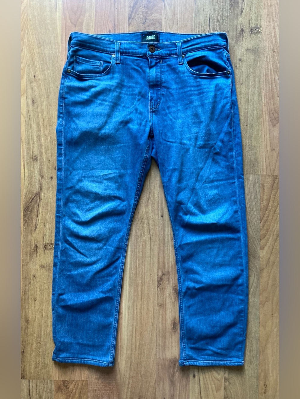 PAIGE Federal Modern Slim Straight Stretch Mens 34 Medium Wash Blue Jeans